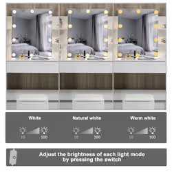 WestWood White Dressing Makeup Table Set Stool Adjust LED Mirror Shelves Drawers