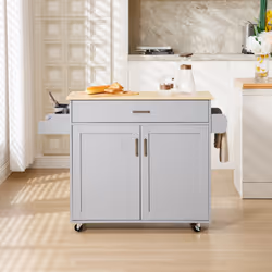 WestWood Rolling Kitchen Island Large Wood Top Storage Trolley Cabinet Drawer - Grey
