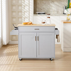 WestWood Rolling Kitchen Island Large Wood Top Storage Trolley Cabinet Drawer - Grey