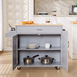 WestWood Rolling Kitchen Island Large Wood Top Storage Trolley Cabinet Drawer - Grey