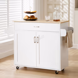 WestWood Rolling Kitchen Island Large Wood Top Storage Trolley Cabinet Drawer - White