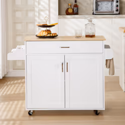 WestWood Rolling Kitchen Island Large Wood Top Storage Trolley Cabinet Drawer - White