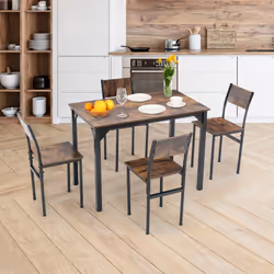WestWood Compact Dining Table and 4 Chairs Set 5PCS Wooden Space Saving Kitchen - Brown