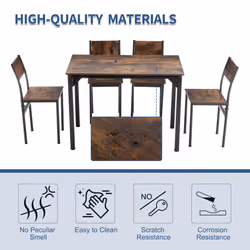 WestWood Compact Dining Table and 4 Chairs Set 5PCS Wooden Space Saving Kitchen - Brown