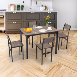 WestWood Compact Dining Table and 4 Chairs Set 5PCS Wooden Space Saving Kitchen - Grey