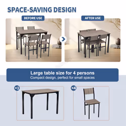 WestWood Compact Dining Table and 4 Chairs Set 5PCS Wooden Space Saving Kitchen - Grey