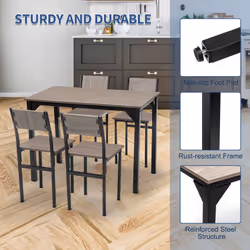 WestWood Compact Dining Table and 4 Chairs Set 5PCS Wooden Space Saving Kitchen - Grey