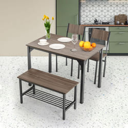 WestWood Compact Dining Table and 2 Chairs 1 Bench Set 4PCS Wooden Kitchen Home - Grey