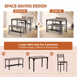 WestWood Compact Dining Table and 2 Chairs 1 Bench Set 4PCS Wooden Kitchen Home - Grey