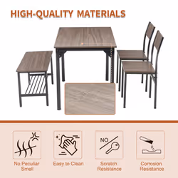 WestWood Compact Dining Table and 2 Chairs 1 Bench Set 4PCS Wooden Kitchen Home - Grey