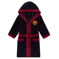 FC Barcelona Official Football Gift Boys Hooded Fleece Dressing Gown Robe - Navy Blue, 7-8 Years