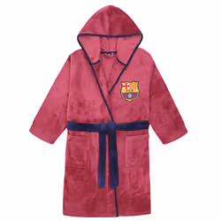FC Barcelona Official Football Gift Boys Hooded Fleece Dressing Gown Robe - Red, 3-4 Years