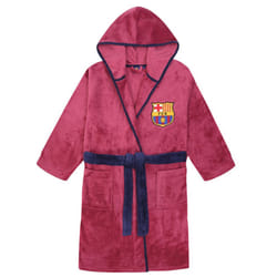 FC Barcelona Official Football Gift Boys Hooded Fleece Dressing Gown Robe - Red, 7-8 Years