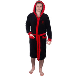 Liverpool FC Official Football Gift Mens Hooded Fleece Dressing Gown Robe - Black, Medium