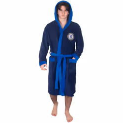 Chelsea FC Mens Dressing Gown Robe Hooded Fleece OFFICIAL Football Gift - Navy Blue, XL