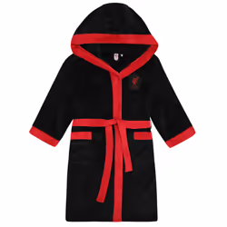 Liverpool FC Mens Dressing Gown Robe Hooded Fleece OFFICIAL Football Gift - Black, 3XL