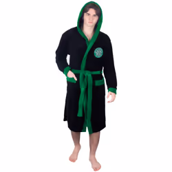 Celtic FC Mens Dressing Gown Robe Hooded Fleece OFFICIAL Football Gift - Black, XL