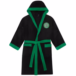 Celtic FC Mens Dressing Gown Robe Hooded Fleece OFFICIAL Football Gift - Black, XL