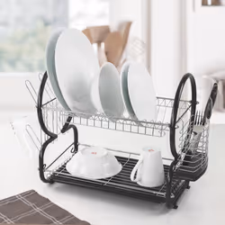 SQ Professional 2 Tier Dish Drainer with Drip Tray - Metallic Black