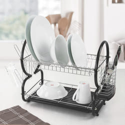 SQ Professional 2 Tier Dish Drainer with Drip Tray - Metallic Black