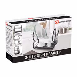 SQ Professional 2 Tier Dish Drainer with Drip Tray - Metallic Black