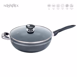 SQ Professional UNA Non-Stick Aluminium Wok Long Handle with Lid - 28 cm 4.8 Litre