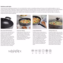 SQ Professional UNA Non-Stick Aluminium Wok Long Handle with Lid - 28 cm 4.8 Litre