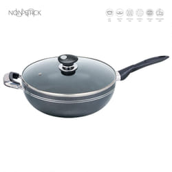 SQ Professional UNA Non-Stick Aluminium Wok Long Handle with Lid - 32 cm 5.8 Litre