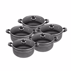 Non Stick 5PC Stockpot Pan Set Kitchen Pots Round Cooking Saucepan Food Warmer