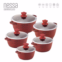 SQ Professional Nessa 5 pc Non-Stick Stockpot Set - Jhansi - Red
