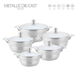 SQ Professional Metallic 5pc Die-Cast Non-Stick Stockpot Set - Quartz