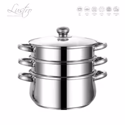 SQ Professional Lustro Stainless Steel 3 Tiers Steamer Tempered Glass Lid