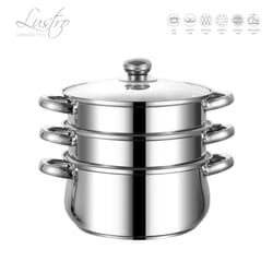 SQ Professional Lustro Stainless Steel 3 Tiers Steamer Tempered Glass Lid