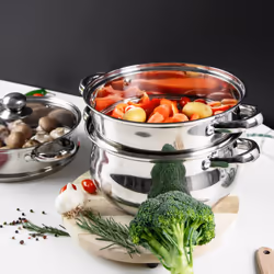 SQ Professional Lustro Stainless Steel 3 Tiers Steamer Tempered Glass Lid