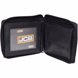 JCB - Mens RealLeather Wallet JCB RFID Wallet Coin Purse ID Holder Zip Wallet (Large, Black)