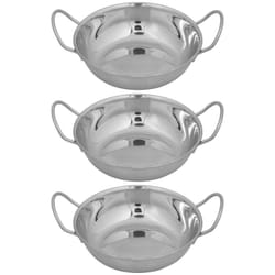 Stainless Steel Curry Balti Serving Dishes - 18cm, 3x Balti Dish