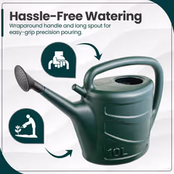 5L to 10L Watering Can with Detachable Rose Head - Green, 10L
