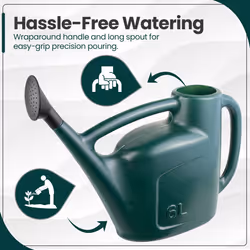 5L to 10L Watering Can with Detachable Rose Head - Green, 6L