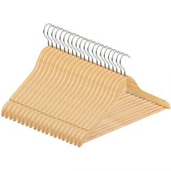 Slim Wooden Coat Hangers & Trouser Bar 20 Pack - Natural