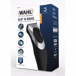 Wahl Clip N Rinse Cord/Cordless, Rinseable, Rechargeable Hair Clipper Kit, Black/Chrome