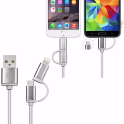 FX 2 in 1 Micro USB Braided Charge & Sync Cable - Silver, 2m