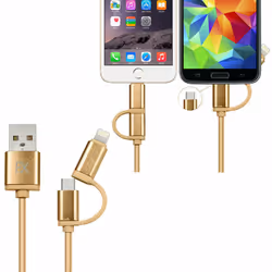 FX 2 in 1 Micro USB Braided Charge & Sync Cable - Gold, 3m