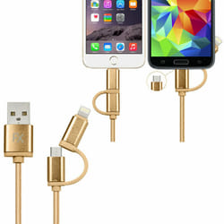 FX 2 in 1 Micro USB Braided Charge & Sync Cable - Gold, 3m