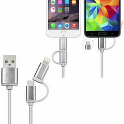 FX 2 in 1 Micro USB Braided Charge & Sync Cable - Silver, 3m