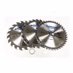 toolzone PA021 3PC 184mm TCT Circular Saw Blades 20, 24 & 40 Teeth with Adapter Orings, 12 V, Silver
