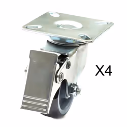 50mm Steel Braked Unbraked Swivel Castors 100KG - 4 UnBraked