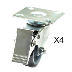 50mm Steel Braked Unbraked Swivel Castors 100KG - 4 UnBraked