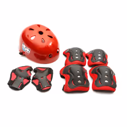 Protective Helmet Knee Elbow Wrist Pads Red Boys Girls Cycling Entry Level
