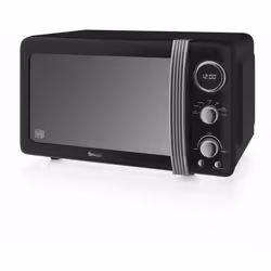 Swan BLACK Retro Digital 20L Microwave, 1.5 Litre Jug Kettle & 2 Slice Toaster Set