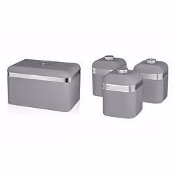 Swan Kitchen Appliance Retro GREY Bread Bin & 3 Canisters Storage Containers Set